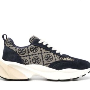 TORY BURCH Monogram GOOD LUCK Trainers Navy and Cream size 11 like new worn once